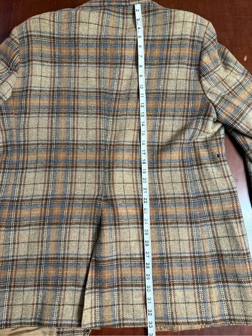 Vintage Wool Tweed Blazer 46R Brown Blue Tan Windowpane Plaid Mens Sport Coat 33